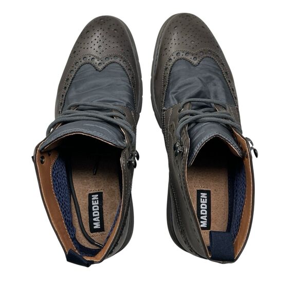 Steve Madden‎ Ankle Boots Mens 9.5 Gray Leather Lace Up Brogue Minimalist Botine main image 5